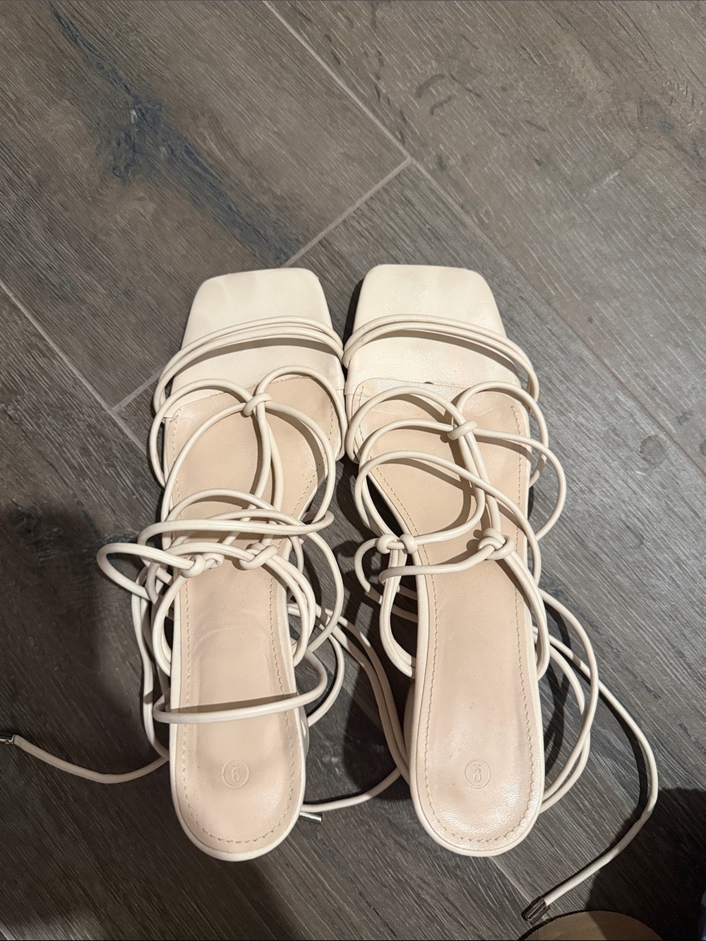 Cream Strappy Lace-Up Women's Sandals